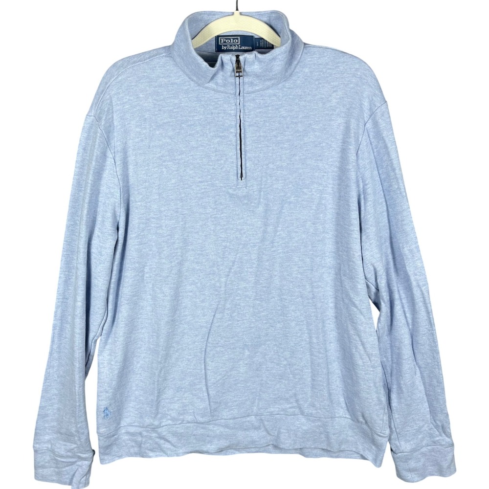 Polo Ralph Lauren Quarter Zip Pullover Mens Large Light Blue Cotton Modal Pony